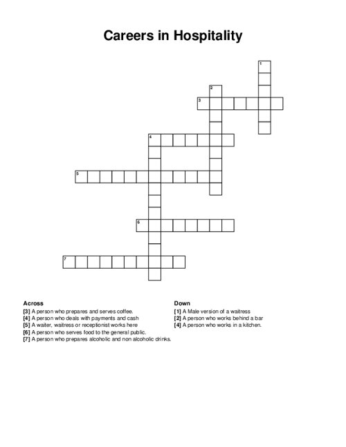 Careers in Hospitality Crossword Puzzle