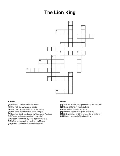 The Lion King Crossword Puzzle