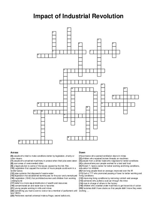 Impact of Industrial Revolution Crossword Puzzle