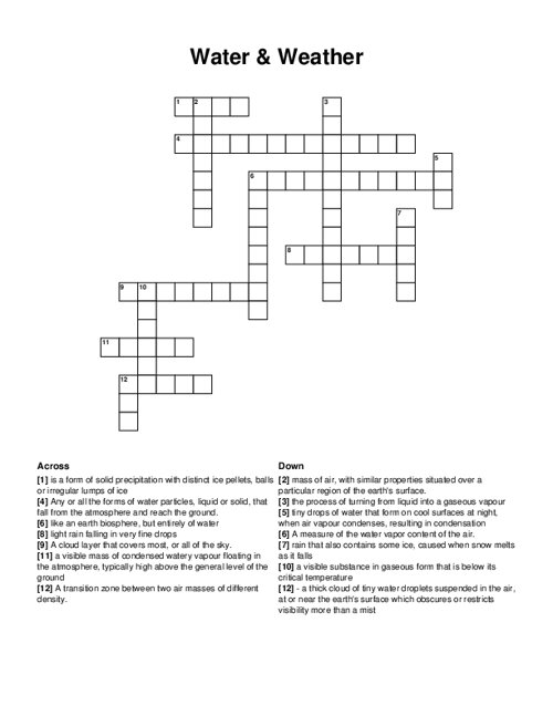 Water & Weather Crossword Puzzle