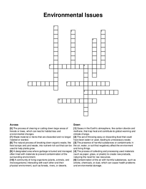 Environmental Issues Crossword Puzzle