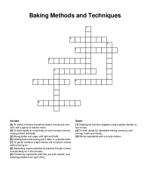 Baking Methods and Techniques Crossword Puzzle