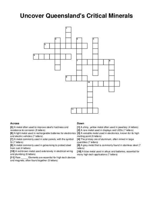 Uncover Queenslands Critical Minerals Crossword Puzzle