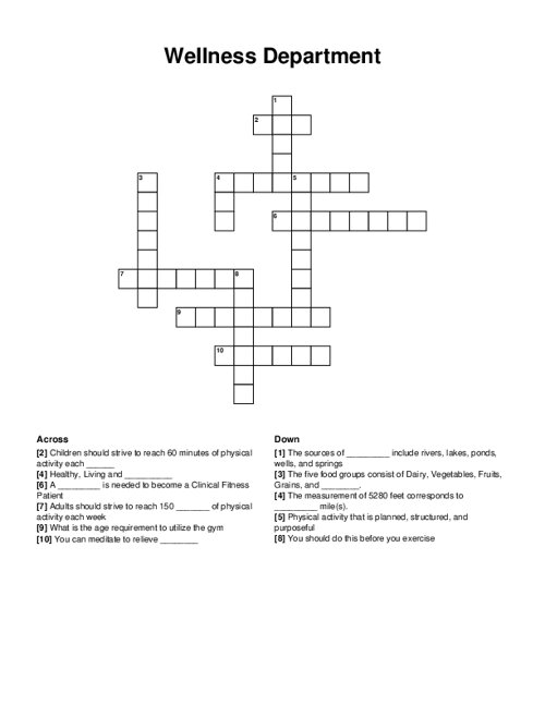 Wellness Department Crossword Puzzle