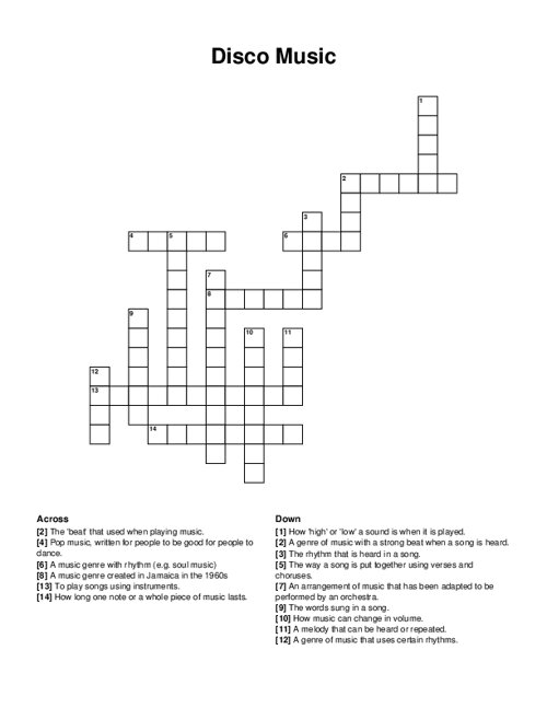 Disco Music Crossword Puzzle