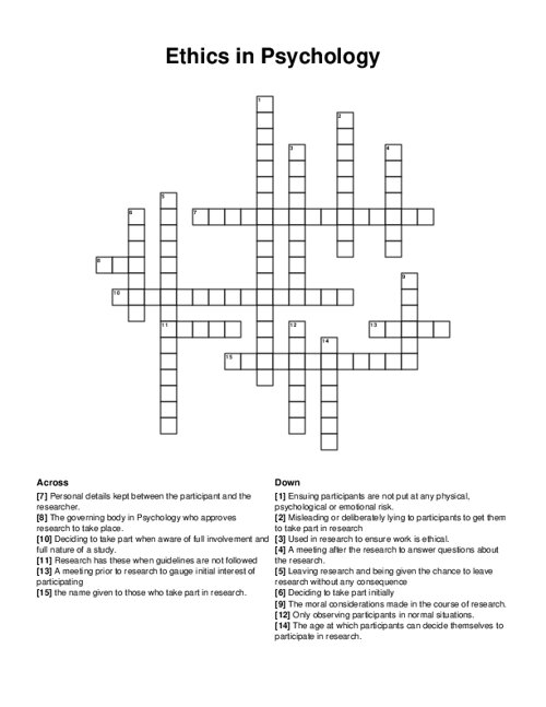 Ethics in Psychology Crossword Puzzle