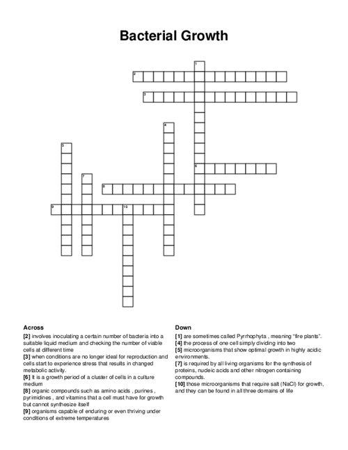 Bacterial Growth Crossword Puzzle