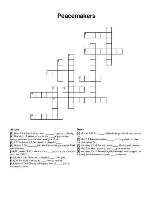 Peacemakers Crossword Puzzle