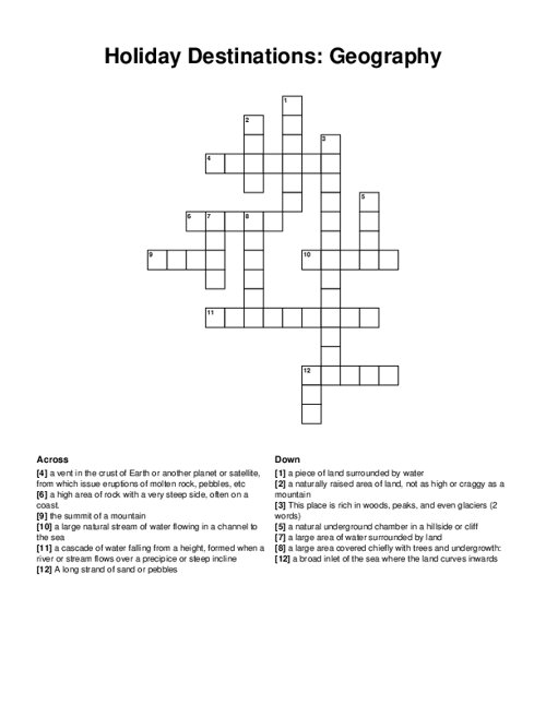 Holiday Destinations: Geography Crossword Puzzle