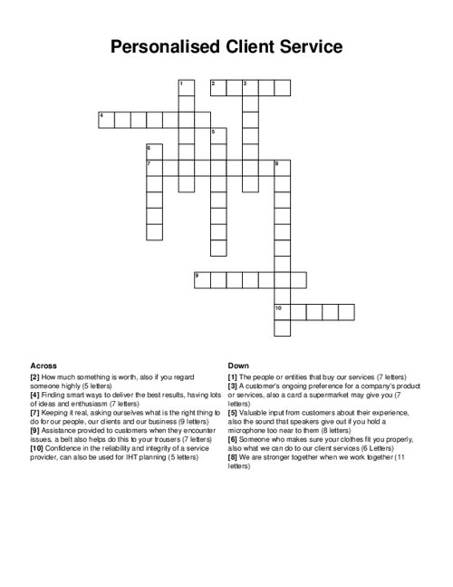 Personalised Client Service Crossword Puzzle