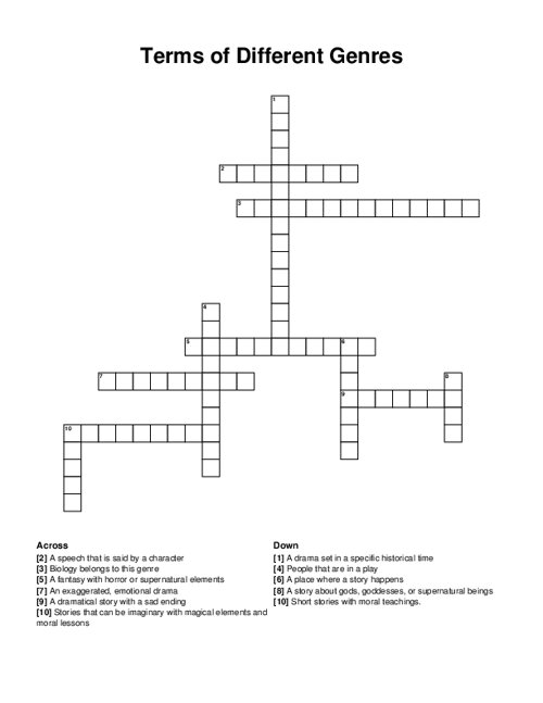 Terms of Different Genres Crossword Puzzle