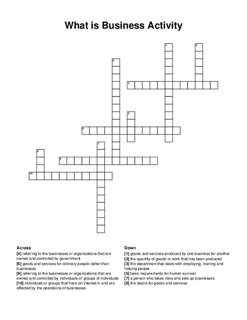 What is Business Activity Crossword Puzzle