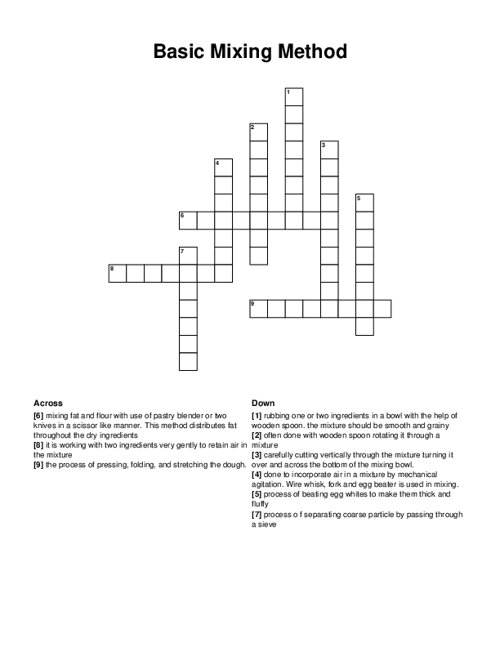 Basic Mixing Method Crossword Puzzle