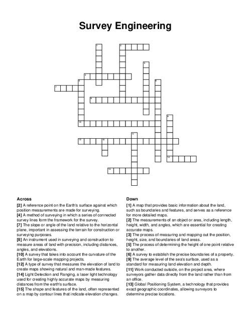 Survey Engineering Crossword Puzzle