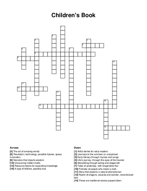 Childrens Book Crossword Puzzle