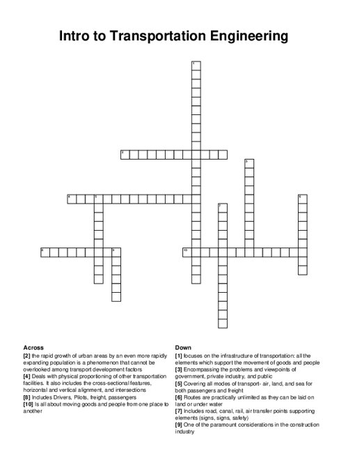 Intro to Transportation Engineering Crossword Puzzle