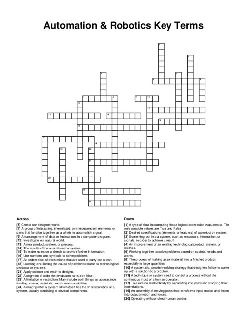 Automation & Robotics Key Terms Crossword Puzzle