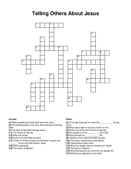 Telling Others About Jesus Crossword Puzzle