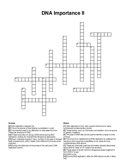 DNA Importance II Crossword Puzzle