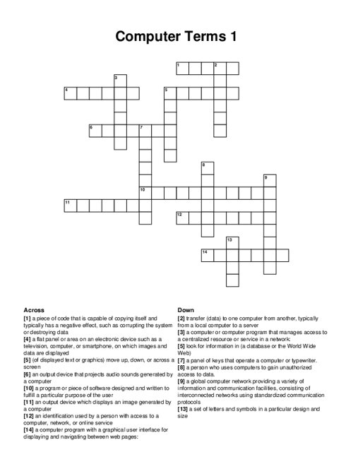 Computer Terms 1 Crossword Puzzle