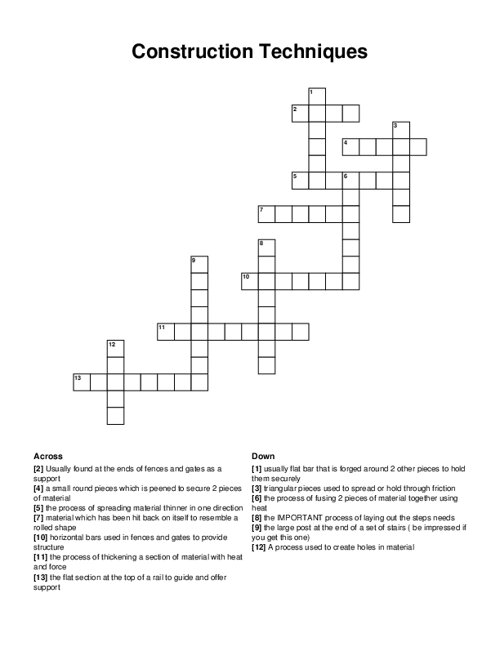 Construction Techniques Crossword Puzzle