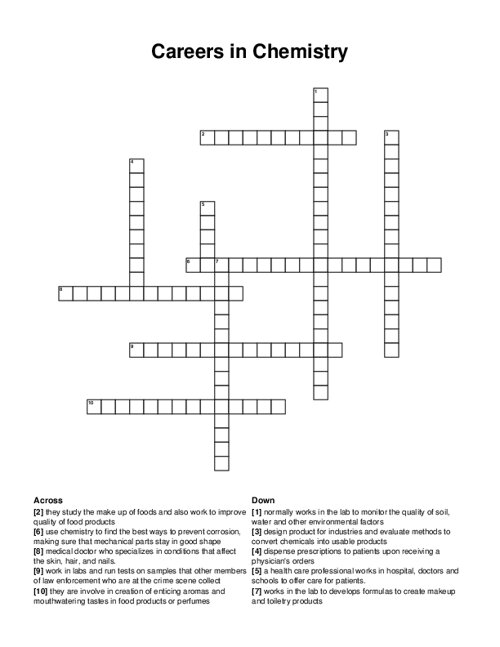 Careers in Chemistry Crossword Puzzle