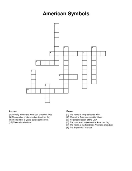 American Symbols Crossword Puzzle