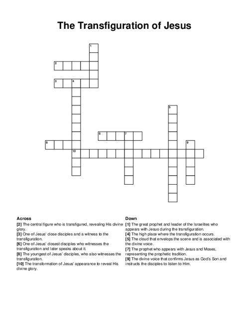 The Transfiguration of Jesus Crossword Puzzle