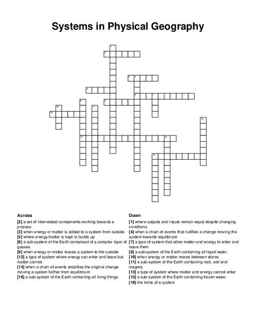 Systems in Physical Geography Crossword Puzzle