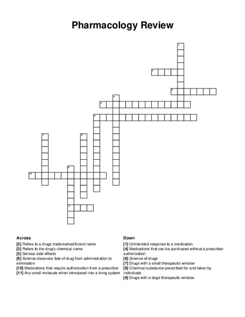 Pharmacology Review Crossword Puzzle