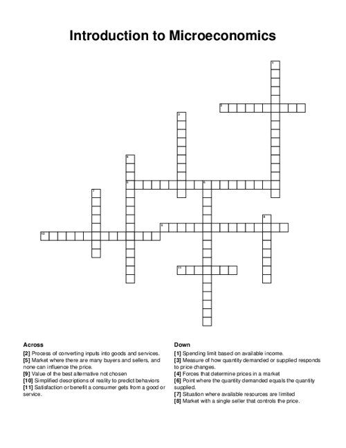 Introduction to Microeconomics Crossword Puzzle