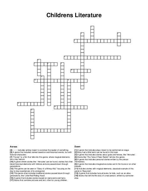 Childrens Literature Crossword Puzzle