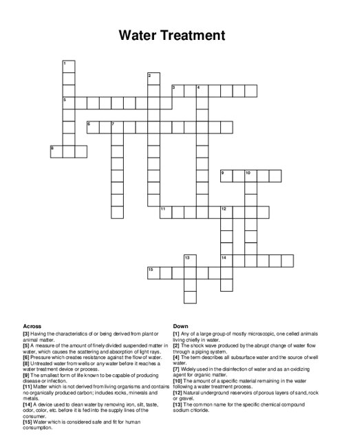 Water Treatment Crossword Puzzle