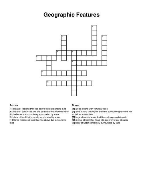 Geographic Features Crossword Puzzle