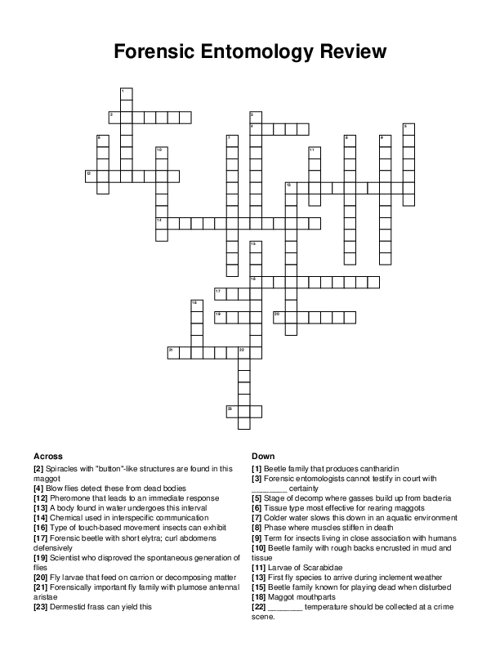 Forensic Entomology Review Crossword Puzzle