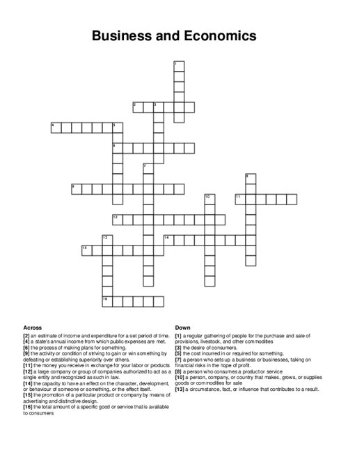 Business and Economics Crossword Puzzle