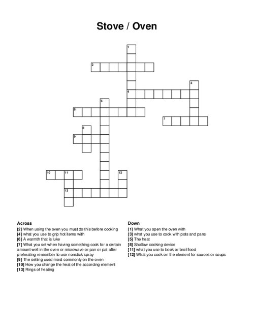 Stove / Oven Crossword Puzzle