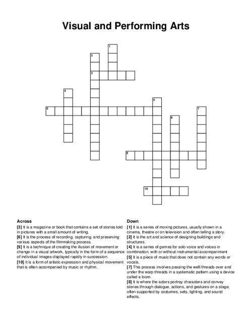 Visual and Performing Arts Crossword Puzzle