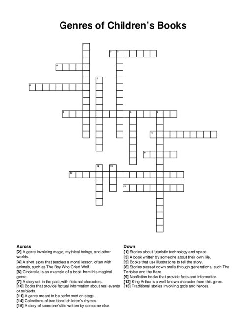 Genres of Children’s Books Crossword Puzzle