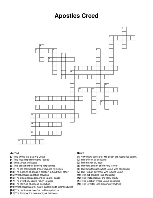 Apostles Creed Crossword Puzzle