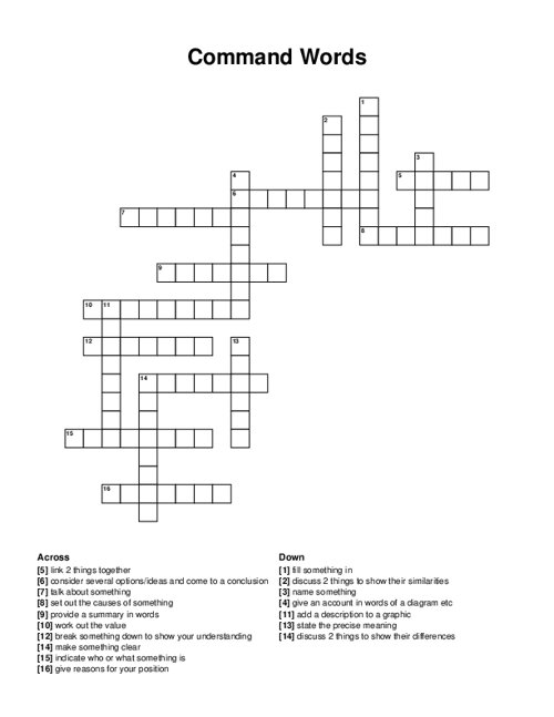 Command Words Crossword Puzzle