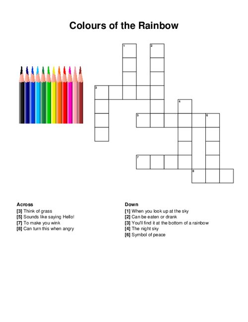 Colours of the Rainbow Crossword Puzzle