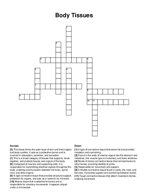 Body Tissues Crossword Puzzle