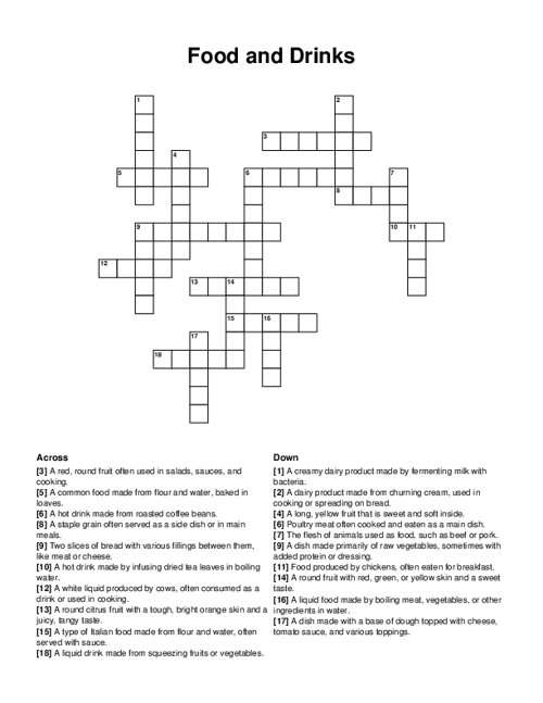 Food and Drinks Crossword Puzzle