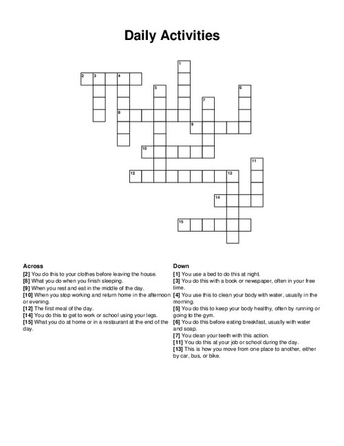 Daily Activities Crossword Puzzle