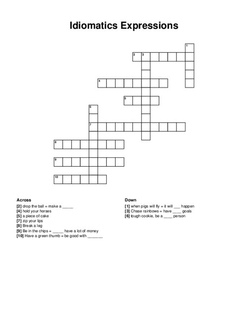 Idiomatics Expressions Crossword Puzzle