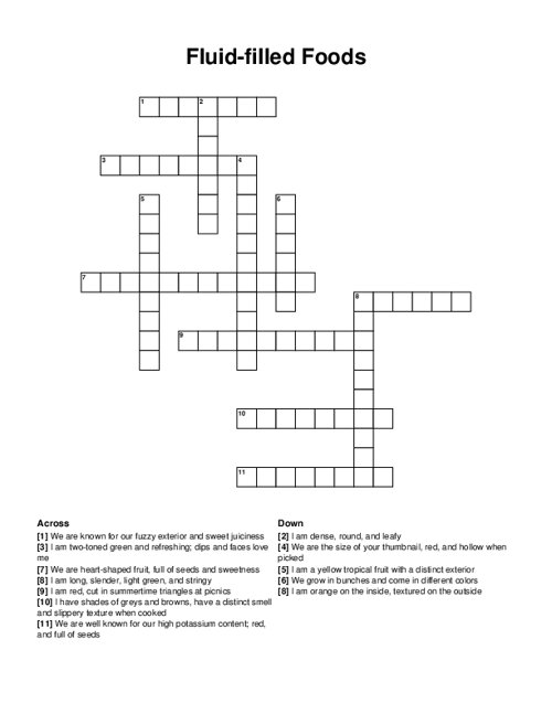 Fluid-filled Foods Crossword Puzzle