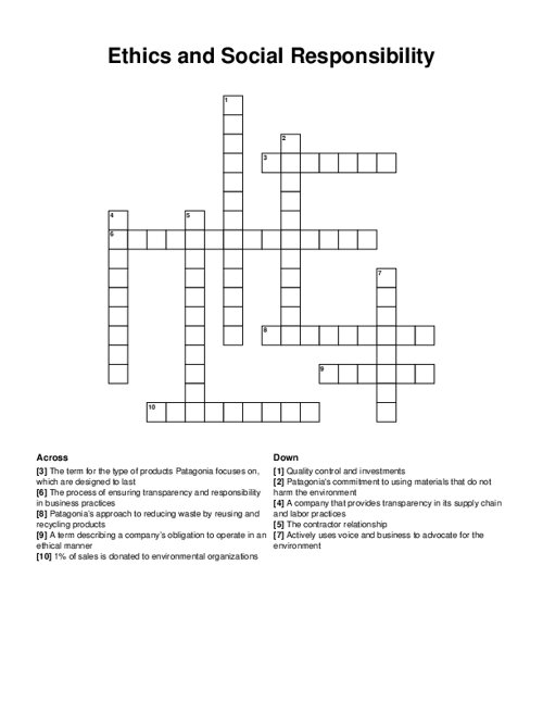 Ethics and Social Responsibility Crossword Puzzle