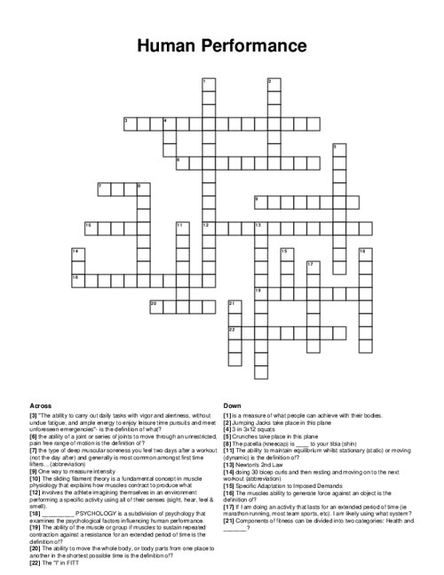 Human Performance Crossword Puzzle