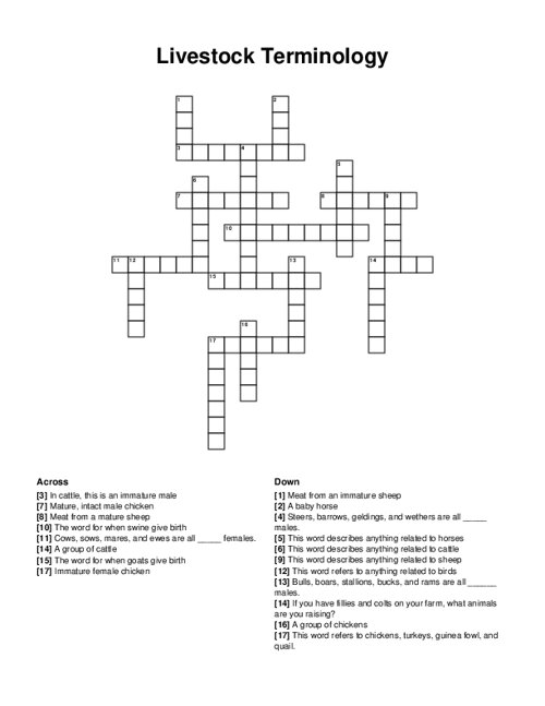 Livestock Terminology Crossword Puzzle